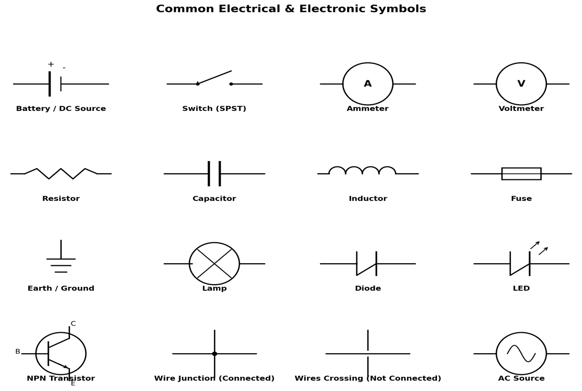 Common Electrical and Electronic Symbols chart